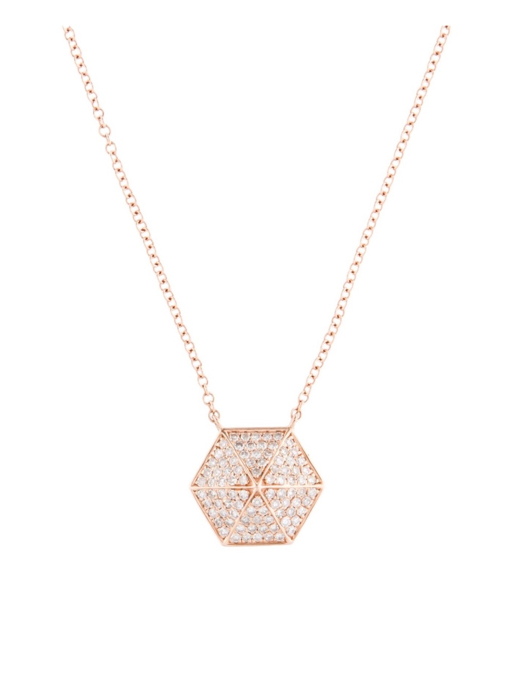 14K Rose Gold Hexagon Diamond Necklace